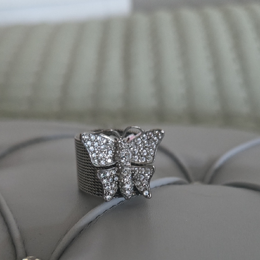 Real silver Butterfly Mesh Ring
